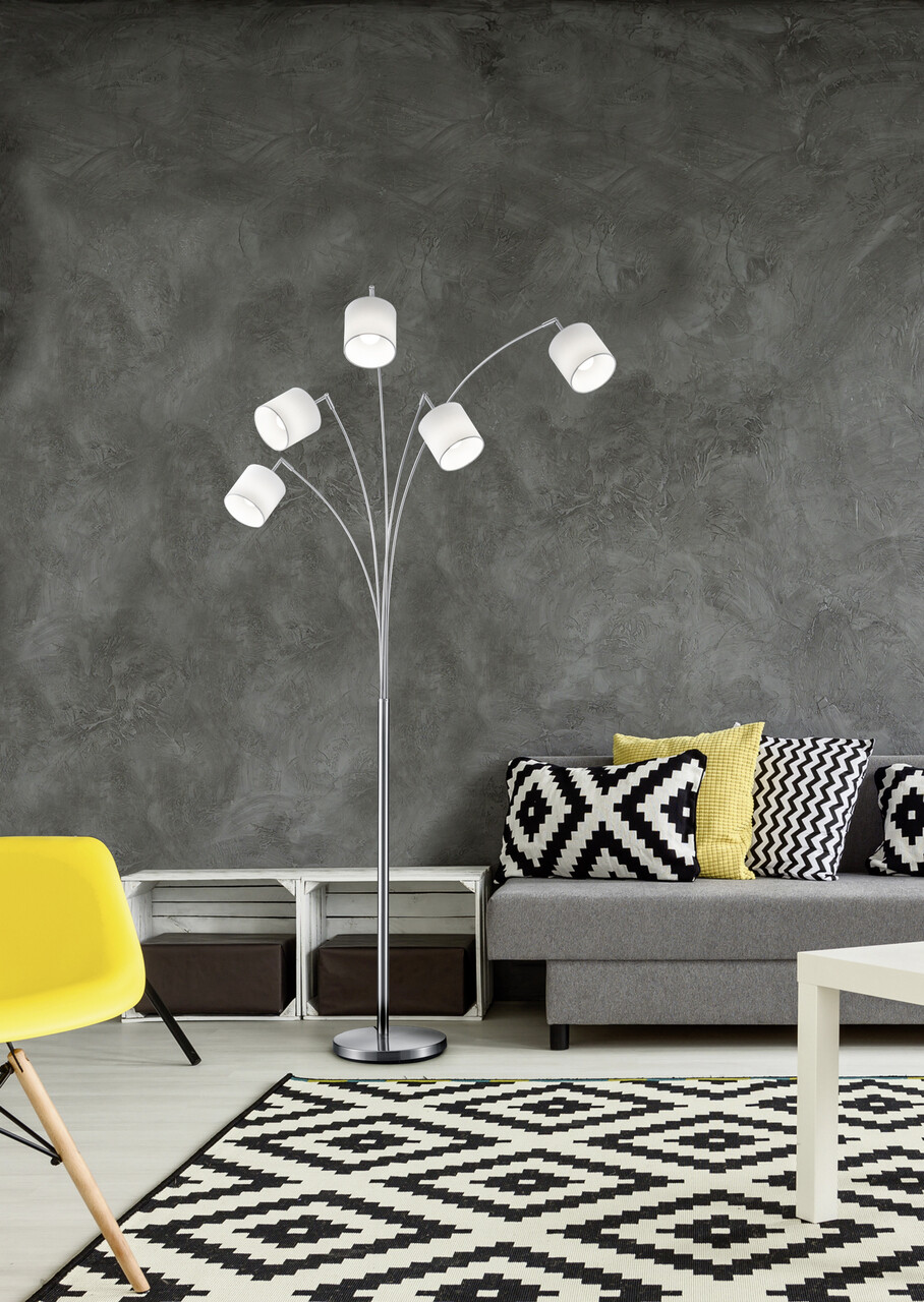 Lampadar Tommy, RL, 30x200 cm, 28W, 5x E14, metal, nichel mat/alb - imagine 5